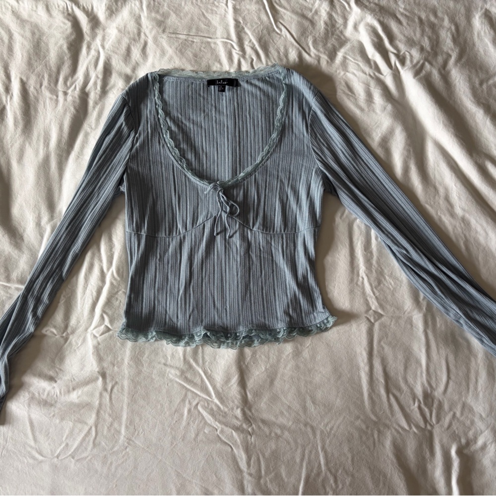 Lulu's Light Blue Lace Trim Top